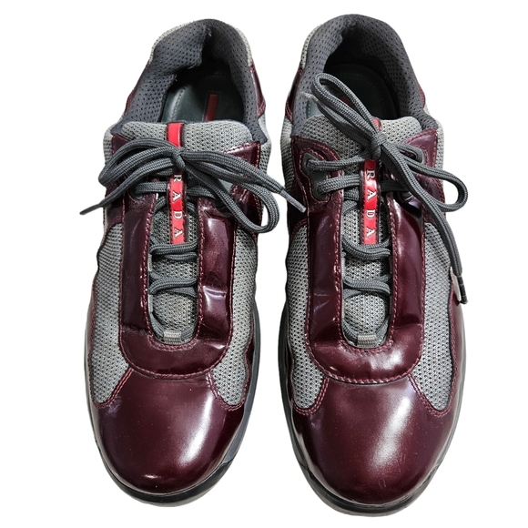 Prada Designer Men's Colorblock Burgundy Shoes - Picture 1 of 15